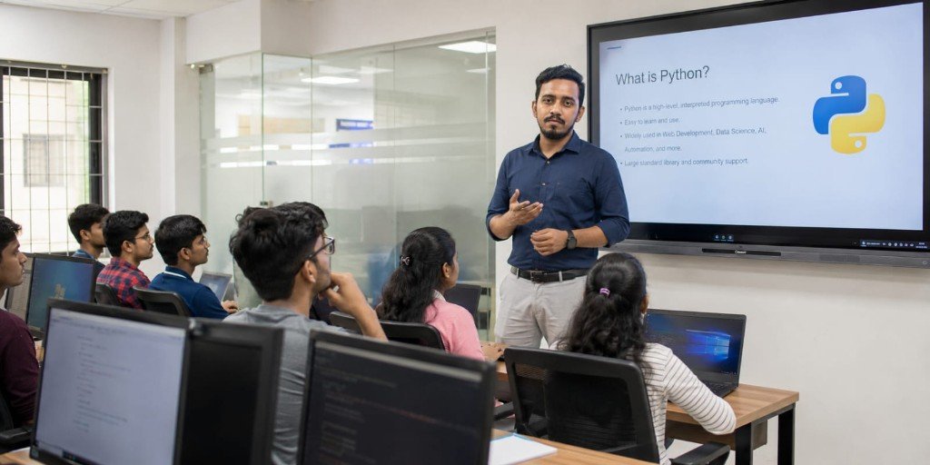 Instructor teaching Python programming class