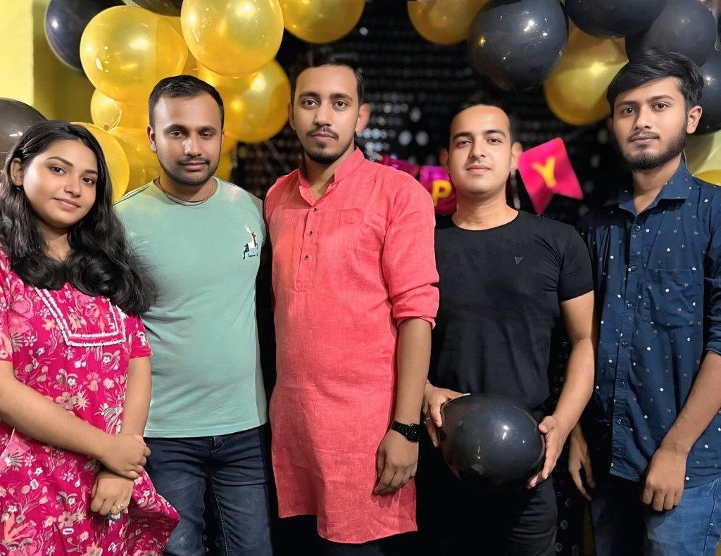 Team celebration with friends